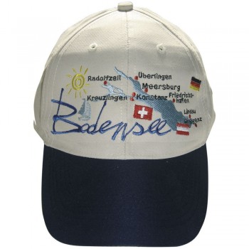 Baumwollkappe mit Stick - Bodensee Deutschland Schweiz - 68825 weiss schwarz