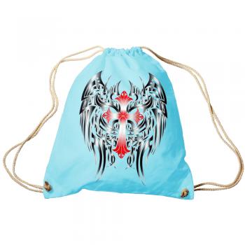 Trend-Bag Turnbeutel Sporttasche Rucksack mit Print- rotes Kreuz mit schwarzen Flügeln- TB65313 hellblau
