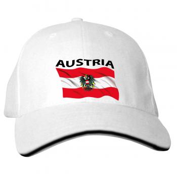 Baseballcap mit Textildruck - wehende Fahne AUSTRIA ÖSTERREICH - 77683 weiß