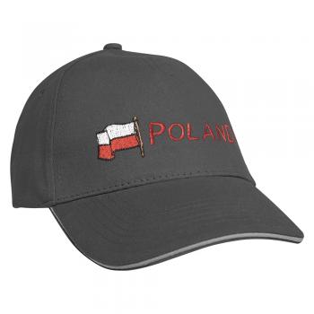 Baseballcap mit Einstickung Fahne Flagge Poland Polen 68018 versch. Farben grau