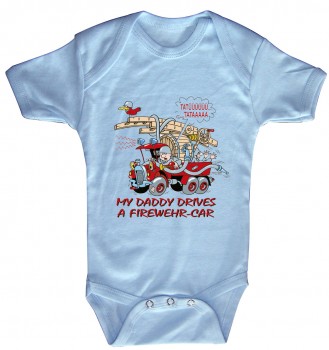 Babystrampler mit Print – MY Daddy drives a firedepartment car - 08314 blau – Gr. 6-12 Monate