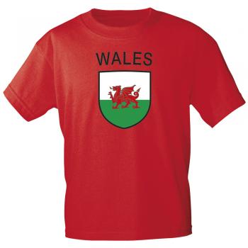 Kinder-T-Shirt mit Print - Wappen Wales -K76098 rot - Gr. 122/128