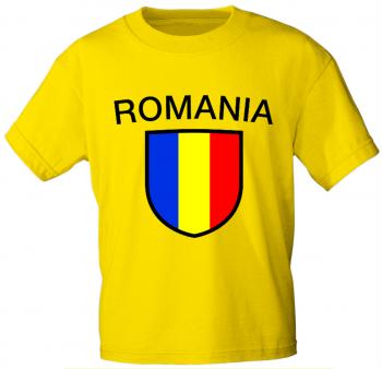 T-Shirt mit Print - Wappen Fahne Flagge Romania Rumänien - 76434 gelb Gr. XL