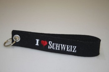 Filz-Schlüsselanhänger mit Stick I love Schweiz Gr. ca. 17x3cm 14241 schwarz