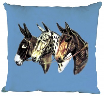 Kissen mit Print - 3 Esel Donkeys - TW053 blau Gr. ca. 40 x 40 cm incl. Füllung