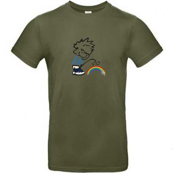 T-Shirt mit Print - Pinkelmännchen auf Regenbogen - 85171 Oliv Gr. S-2XL