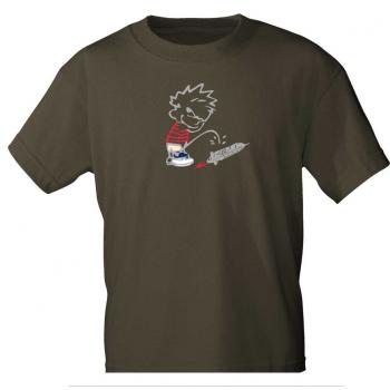 T-Shirt mit Print - Pinkelmännchen gegen Drohnen - 85178 Braun Gr. S-2XL