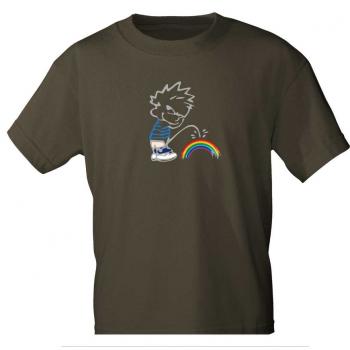T-Shirt mit Print - Pinkelmännchen gegen Regenbogen - 85179 Braun Gr. S-2XL