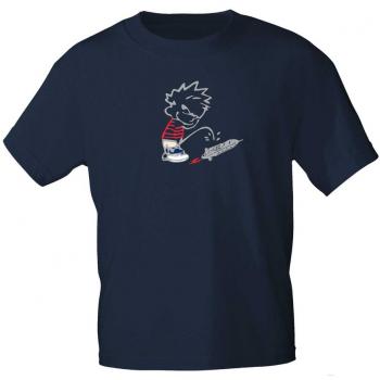 T-Shirt mit Print - Pinkelmännchen gegen Drohnen - 85181 Dunkelblau Gr. S-2XL