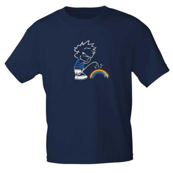 T-Shirt mit Print - Pinkelmännchen gegen Regenbogen - 85186 Dunkelblau Gr. S-2XL