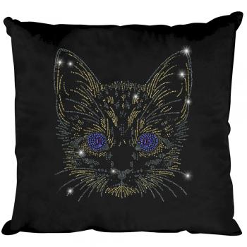 Kissen Dekokissen Zierkissen mit Straßsteinen - Katze Cat - 88344 schwarz