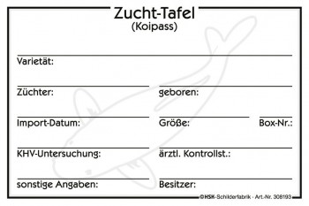 Zucht-Tafel - Koipass - Gr. ca. 15x10cm - 308193