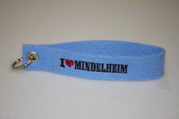 Filz-Schlüsselanhänger mit Stick I love Mindelheim Gr. ca. 17x3cm 14324 blau