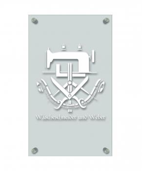 Zunftschild Handwerkerschild - Wäscheschneider und Weber - beschriftet auf edler Acryl-Kunststoff-Platte – 309422 weiß