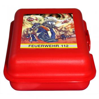 Brotdose klein mit PVC Aufkleber - Feuerwehr 112 - Gr. ca. 18 x 14 x 6,5 cm - rot