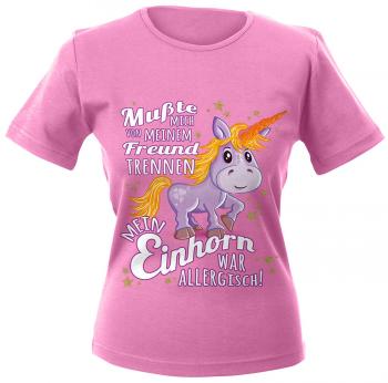 Girly-Shirt mit Print – Mußte mich von meinem Freund trennen. Mein Einhorn war Allergisch – 12624 pink – XL