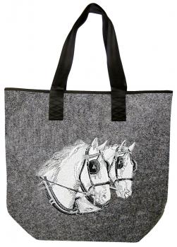 Filztasche mit schönem Stickmotiv "2 Pferdeköpfe" NEU (26108) Umhängetasche Bag Shopper Henkeltasche Tasche
