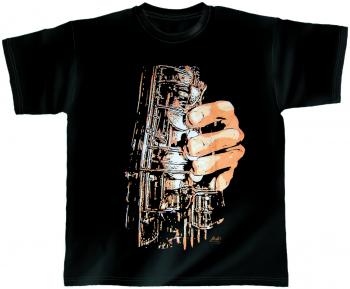T-Shirt unisex mit Print - Sax Fingers - von ROCK YOU MUSIC SHIRTS - 10391 schwarz - Gr. XXL