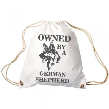Trend-Bag Turnbeutel Sporttasche Rucksack mit Print - Owned by a german shepherd- TB08900 weiß