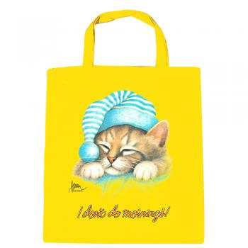 Baumwolltasche mit Print Katze Cat i don´t do mornings - KA057/3 gelb