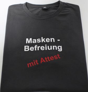 T-Shirt Unisex mit Print - Maskenbefreiung mit Attest - Vorder- Rückendruck - 12641 Grau Gr. M