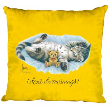 Kissen Dekokissen mit Print Katze Cat i don´t do mornings - KA070 gelb
