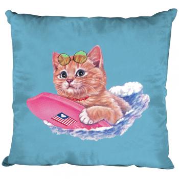 Kissen Dekokissen mit Print Katze Cat mit Surfbrett KA074 hellblau
