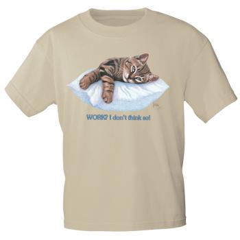Kinder T-Shirt mit Print Cat Katze ruhend auf Kissen KA072/1 Gr. beige / 152/164