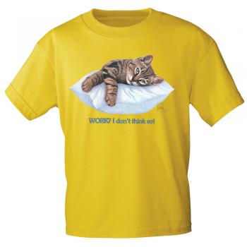 Kinder T-Shirt mit Print Cat Katze ruhend auf Kissen KA072/1 Gr. gelb / 134/146