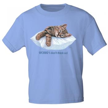 Kinder T-Shirt mit Print Cat Katze ruhend auf Kissen KA072/1 Gr. hellblau / 122/128