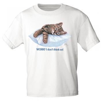 Kinder T-Shirt mit Print Cat Katze ruhend auf Kissen KA072/1 Gr. weiß / 134/146