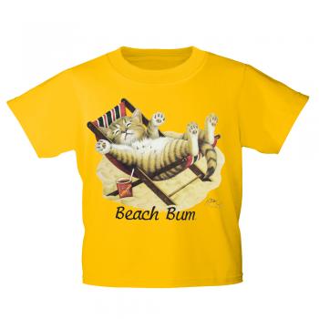 Kinder T-Shirt mit Print Cat Katze im Liegestuhl Beach Bum KA063/1 Gr. gelb / 134/146
