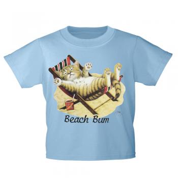 Kinder T-Shirt mit Print Cat Katze im Liegestuhl Beach Bum KA063/1 Gr. hellblau / 122/128
