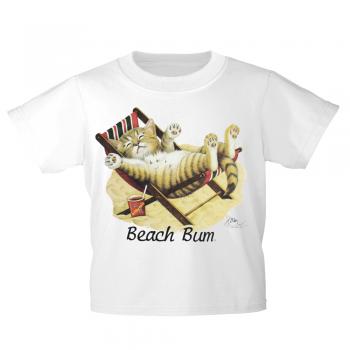 Kinder T-Shirt mit Print Cat Katze im Liegestuhl Beach Bum KA063/1 Gr. weiß / 122/128