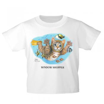 Kinder T-Shirt mit Print Cat Katze Taucher Fische KA065/1 Gr. weiß / 122/128
