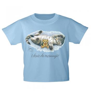 Kinder T-Shirt mit Print Cat Katze i don´t do mornings KA070/1 Gr. hellblau / 122/128