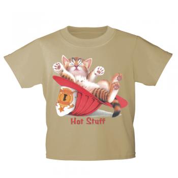 Kinder T-Shirt mit Print Cat Katzeim Feuerwehrhelm KA081/1 Gr. beige / 134/146