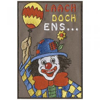 AUFNÄHER CLOWN mit Luftballon - Laach doch ens Gr. 7,5cm x 11cm 04984 Applikation Stick Patches Aufbügler