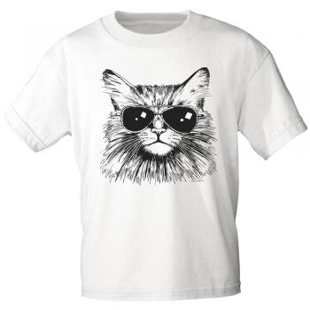 T-Shirt Print - Katze Cat mit Brille (keep cool) - 12847 weiß Gr. S
