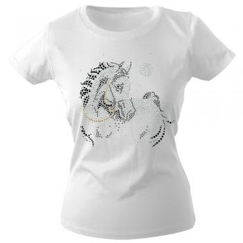 Girly-Shirt mit Strasssteinen Glitzer Pferd Horse Stute G88332 Gr. weiß / XXL