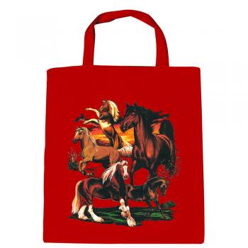Baumwolltasche mit Print - Pferde Horses - B12668 rot