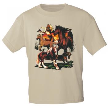 T-Shirt mit Print - Pferde Herde Horses Kaltblut Hengst - 12668 Gr. natur / XXL