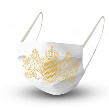 Baumwollmaske in WEISS mit zertifiziertem Innenvlies - Bayern Wappen Emblem - 15619/1 + Gratiszugabe