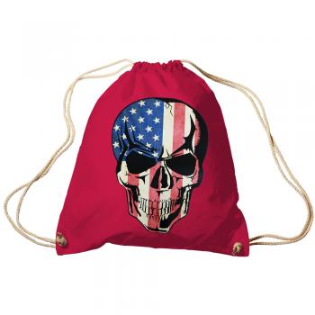 Trend-Bag Turnbeutel Sporttasche Rucksack mit Print - USA Skull Totenkopf - TB653111 rot