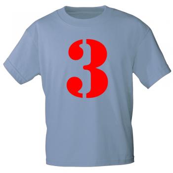 Kinder T-Shirt  mit Print Zeichen Zahl Drei - 3 - 85130 Hellblau Gr. 110-164