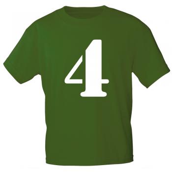 Kinder T-Shirt  mit Print Zeichen Zahl Vier - 4 - 85130 Dunkelgrün Gr. 110-164