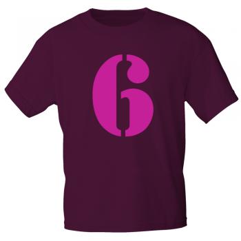 Kinder T-Shirt  mit Print Zeichen Zahl Sechs - 6 - 85130 Bordeaux Gr. 110-164