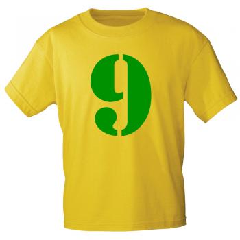 Kinder T-Shirt  mit Print Zeichen Zahl Neun - 9 - 85130 Gelb Gr. 110-164