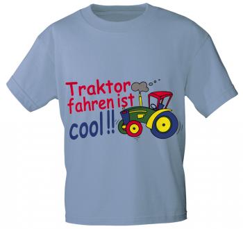 Kinder T-Shirt mit Aufdruck - TRAKTOR FAHREN IST COOL - 08233 -  Gr. 86 - 164 in 5 Farben hellblau / 122/128