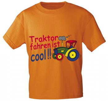 Kinder T-Shirt mit Aufdruck - TRAKTOR FAHREN IST COOL - 08233 -  Gr. 86 - 164 in 5 Farben Orange / 122/128